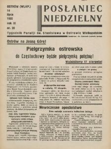 Posłaniec Niedzielny: organ Parafii św. Stanisława BM w Mieście Ostrowie Archidiec. Poznańskiej 1935.07.14 R.9 Nr28