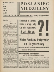 Posłaniec Niedzielny: organ Parafii św. Stanisława BM w Mieście Ostrowie Archidiec. Poznańskiej 1935.07.28 R.9 Nr30