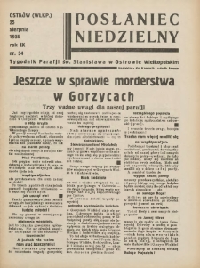 Posłaniec Niedzielny: organ Parafii św. Stanisława BM w Mieście Ostrowie Archidiec. Poznańskiej 1935.08.25 R.9 Nr34