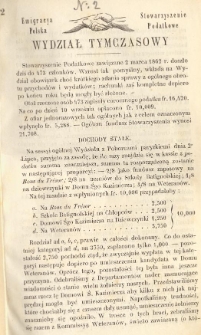 Emigracya Polska Stowarzyszenie Podatkowe. Wydział Tymczasowy. Nr 2. 1862