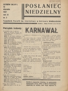 Posłaniec Niedzielny: organ Parafii św. Stanisława BM w Mieście Ostrowie Archidiec. Poznańskiej 1937.01.10 R.11 Nr2