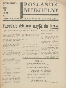 Posłaniec Niedzielny: organ Parafii św. Stanisława BM w Mieście Ostrowie Archidiec. Poznańskiej 1938.02.20 R.12 Nr8