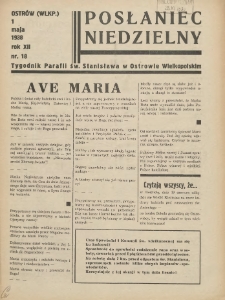 Posłaniec Niedzielny: organ Parafii św. Stanisława BM w Mieście Ostrowie Archidiec. Poznańskiej 1938.05.01 R.12 Nr18
