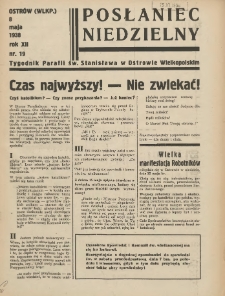 Posłaniec Niedzielny: organ Parafii św. Stanisława BM w Mieście Ostrowie Archidiec. Poznańskiej 1938.05.08 R.12 Nr19