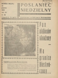Posłaniec Niedzielny: organ Parafii św. Stanisława BM w Mieście Ostrowie Archidiec. Poznańskiej 1938.12.25 R.12 Nr52