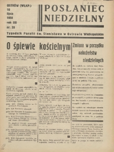 Posłaniec Niedzielny: organ Parafii św. Stanisława BM w Mieście Ostrowie Archidiec. Poznańskiej 1938.07.10 R.12 Nr28