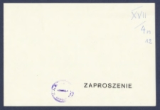 Zaproszenie : [Incipit:] Komitet Zakładowy PZPR UAM, Ośrodek Pracy Ideowo-Wychowawczej uprzejmie zapraszają na spotkanie z tow. płk dr Zenonem Matysiakiem tematem lektoratu będą: "Aktualne problemy sytuacji polityczno-militarnej świata", spotkanie odbędzie się w dniu 18 kwietnia 1980 roku o godzinie 18.00 [...]