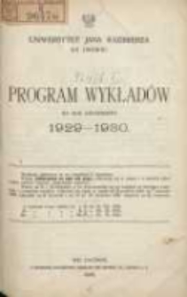 Program wykładów na rok akademicki 1929-1930