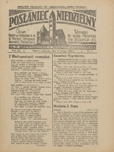 Posłaniec Niedzielny: organ Parafii św. Stanisława BM w Mieście Ostrowie Archidiec. Poznańskiej 1929.02.17 R.3 Nr7