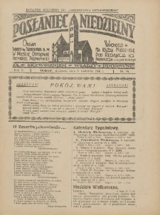 Posłaniec Niedzielny: organ Parafii św. Stanisława BM w Mieście Ostrowie Archidiec. Poznańskiej 1931.04.05 R.5 Nr14