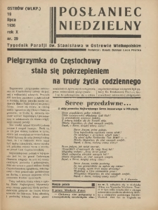 Posłaniec Niedzielny: organ Parafii św. Stanisława BM w Mieście Ostrowie Archidiec. Poznańskiej 1936.07.19 R.10 Nr29