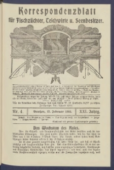 Korrespondenzblatt f&uuml;r Fischz&uuml;chter, Teichwirte und Seenbesitzer: Organ des Vereins Deutscher Teichwirte 1914.02.15 Jg.21 Nr4