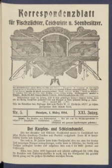 Korrespondenzblatt f&uuml;r Fischz&uuml;chter, Teichwirte und Seenbesitzer: Organ des Vereins Deutscher Teichwirte 1914.03.01 Jg.21 Nr5