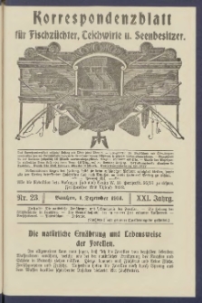 Korrespondenzblatt f&uuml;r Fischz&uuml;chter, Teichwirte und Seenbesitzer: Organ des Vereins Deutscher Teichwirte 1914.12.01 Jg.21 Nr23