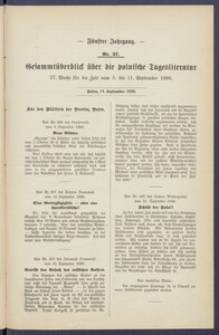 Gesamt&uuml;berblick &uuml;ber die Polnische Tagesliteratur 1896.09.14 R.5 Nr37