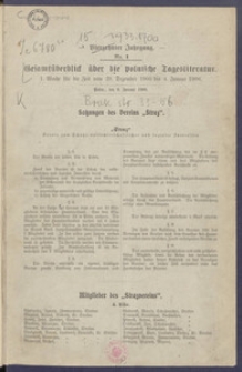 Gesamt&uuml;berblick &uuml;ber die Polnische Tagesliteratur 1906.01.09 R.15 Nr1
