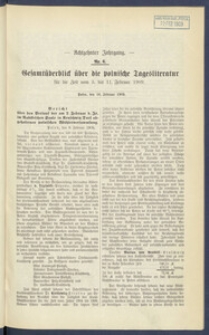 Gesamt&uuml;berblick &uuml;ber die Polnische Tagesliteratur 1909.02.16 R.17 Nr6