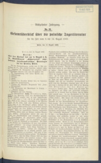 Gesamt&uuml;berblick &uuml;ber die Polnische Tagesliteratur 1909.08.17 R.17 Nr32