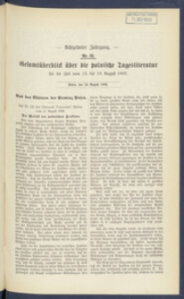 Gesamt&uuml;berblick &uuml;ber die Polnische Tagesliteratur 1909.08.24 R.17 Nr33