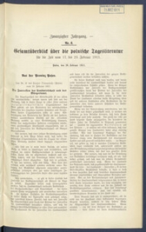 Gesamt&uuml;berblick &uuml;ber die Polnische Tagesliteratur 1911.02.28 R.20 Nr8