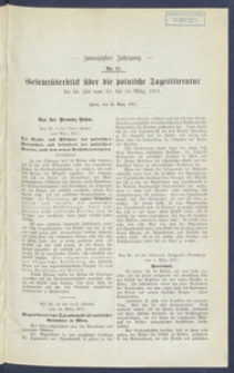 Gesamt&uuml;berblick &uuml;ber die Polnische Tagesliteratur 1911.03.21 R.20 Nr11