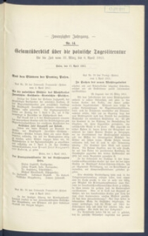 Gesamt&uuml;berblick &uuml;ber die Polnische Tagesliteratur 1911.04.11 R.20 Nr14