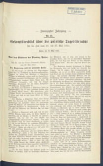 Gesamt&uuml;berblick &uuml;ber die Polnische Tagesliteratur 1911.05.30 R.20 Nr21