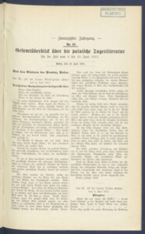 Gesamt&uuml;berblick &uuml;ber die Polnische Tagesliteratur 1911.06.13 R.20 Nr23
