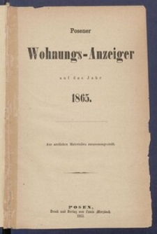 Posener&nbsp;Wohnungs-Anzeiger&nbsp;auf das Jahr 1865