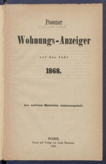 Posener&nbsp;Wohnungs-Anzeiger&nbsp;auf das Jahr 1868