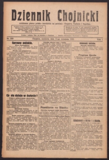 Dziennik Chojnicki : codzienne pismo polsko-katolickie połączone z Orędownikiem Powiatowym Starostwa Chojnickiego 1921.09.11 R.1 Nr209