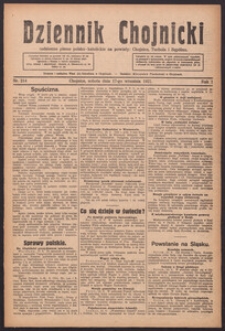 Dziennik Chojnicki : codzienne pismo polsko-katolickie połączone z Orędownikiem Powiatowym Starostwa Chojnickiego 1921.09.17 R.1 Nr214