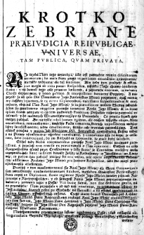 Krótko zebrane Praeiudicia Reipublicae Universae, tam publica quam privata