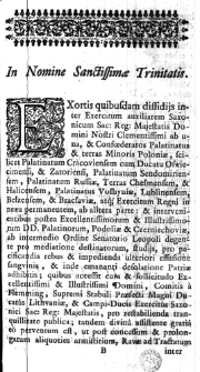 [Tractatus Ravae 18 mensis Januarii Anno 1716 inter exercitum Sacrae Regiae Maiestatis auxiliarem et palatinatus confoederatos Minoris Poloniae atque exercitum Regni confoederatum per commissarios plenipotentes utriusque partis confectus et subscriptus]