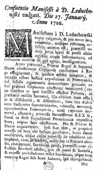 Confutatio Manifesti a D. Leduchowski vulgati. Die 27. Januarii. Anno 1716.