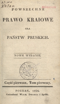 Prawo kraiowe; Powszechne prawo kraiowe dla państw pruskich T.1 (cz.1 t.1)