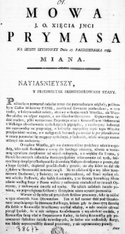 Mowa J. O. Xięcia JMci Prymasa na Sessyi Seymowey Dnia 27. Października 1788. miana