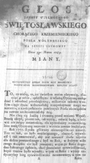 Głos Jasnie Wielmoznego Swiętosławskiego Chorążego Krzemienieckiego Posła Wołynskiego na Sessyi Seymowey Dnia 3go Marca 1789. miany