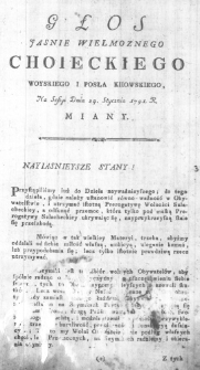 Głos Jasnie Wielmoznego Choieckiego Woyskiego i Posła Kiiowskiego, na Sessyi Dnia 24. Stycznia 1791. R. miany