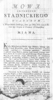 Mowa Antoniego Stadnickiego Delegata z Woiewództwa Kaliskiego, Dnia 3go Maia, Roku 1792. w Kościele Sgo Krzyża od Prowincyi Wielkopolskiey miana