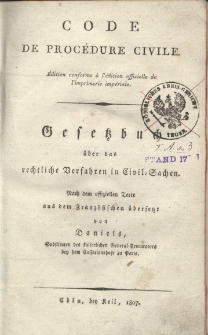Code de procédure civile; Gesetzbuch ueber das rechtliche Verfahren in Civil-Sachen