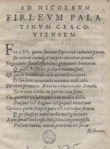 Ad Nicolaum Firleum Palatinvm Cracoviensem [Simon Simonides faciebat. In nuptiis Petri Firlei et Hedvigis Wlodecae]
