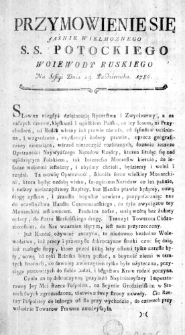 Przymowienie się Jasnie Wielmoznego S. S. Potockiego Woiewody Ruskiego na Sessyi Dnia 25. Października 1786.