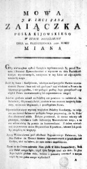 Mowa J. W. Imci Pana Zaiączka Posła Kijowskiego w Izbie Poselskiey Dnia 27. Pazdziernika 1786. Roku miana