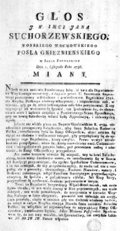 Głos J. W. Imci Jana Suchorzewskiego, Woyskiego Wschowskiego Posła Gnieznienskiego w Izbie Poselskiey Dnia 2. Listopada Roku 1786. miany