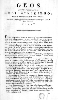 Głos Jasnie Wielmoznego Zgliczynskiego, Posła Woiewodztwa Podolskiego na Seymie Ordynaryinym Warszawskim dnia 2go Listopada 1786. w Izbie Poselskiey. miany