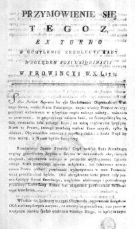 Przymowienie się tegoz ex turno w uchyleniu rezolucyi Rady względem fori ubiquinarii w Prowincyi W. X. Litt: