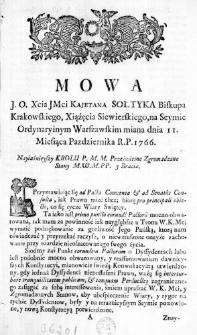 Mowa J. O. Xcia JMci Kajetana Sołtyka Biskupa Krakowskiego, Xiążęcia Siewierskiego, na Seymie Ordynaryinym Warszawskim miana dnia 11. Miesiąca Pazdziernika R. P. 1766.