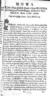 Mowa W. JMci Pana Jana Hrabi a Gorka Skarbka Kasztelana Jnowłocławskiego, na Seymie Warszawskim Anno 1766. miana
