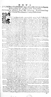 Mowa J. W. JMćPana Czackiego Podczaszego Koronnego, na Seymie Warszawskim die 30. 8bris 1766. Anno miana